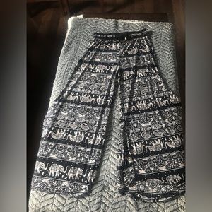 Black and white elephant print wide leg pants